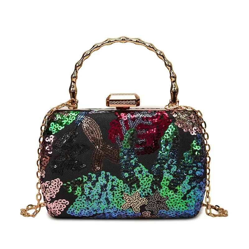 حقيبة مأدبة زهور مطرزة، عصرية ومتعددة الاستخدامات، كتف واحد، كتف متقاطع، حقيبة صندوق ترتر، عصرية