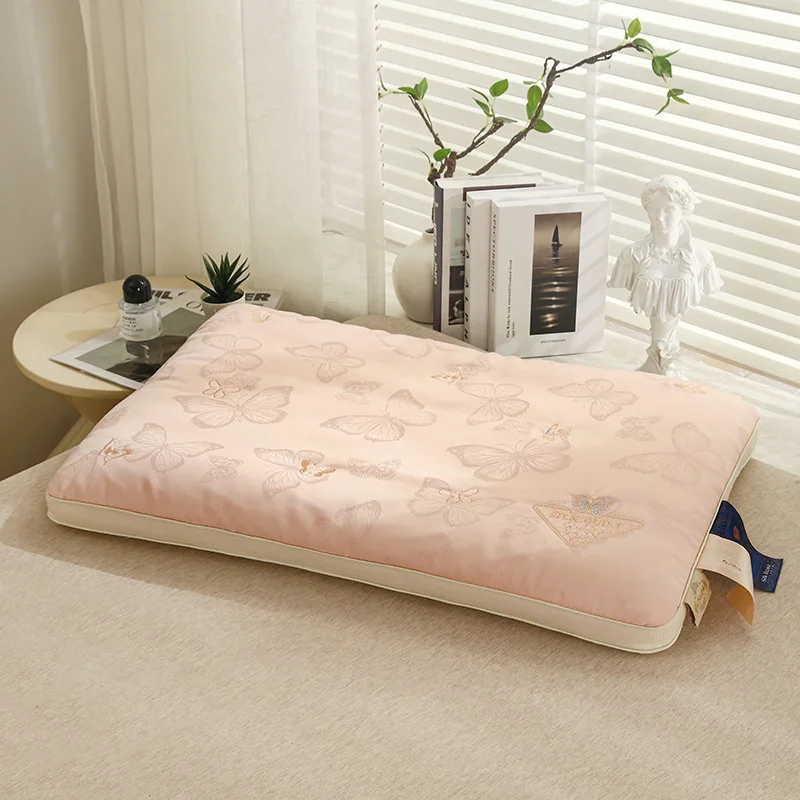 

2025 new class A butterfly dance silk feather velvet setting medium and low neck pillow fluffy non-collapse pillow core 48x74cm