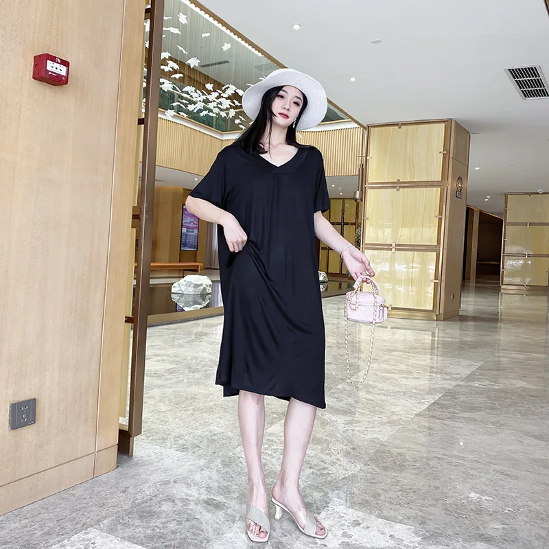 Modal A Line sleepdress Summer lightweight V-Neck Nightdress Midi Length Casual Homewear dress