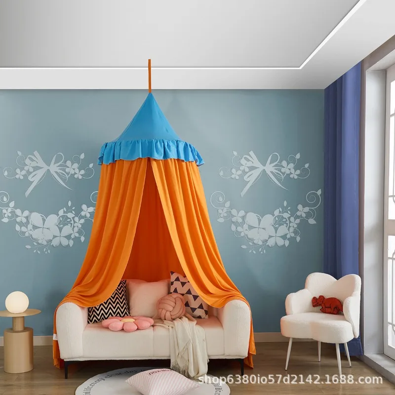 2026 Children's Room Cute Princess Dome Fringed Bed Net Bed Mantle Tent Lace Mosquito Net Ceiling No Punching Installation view 4