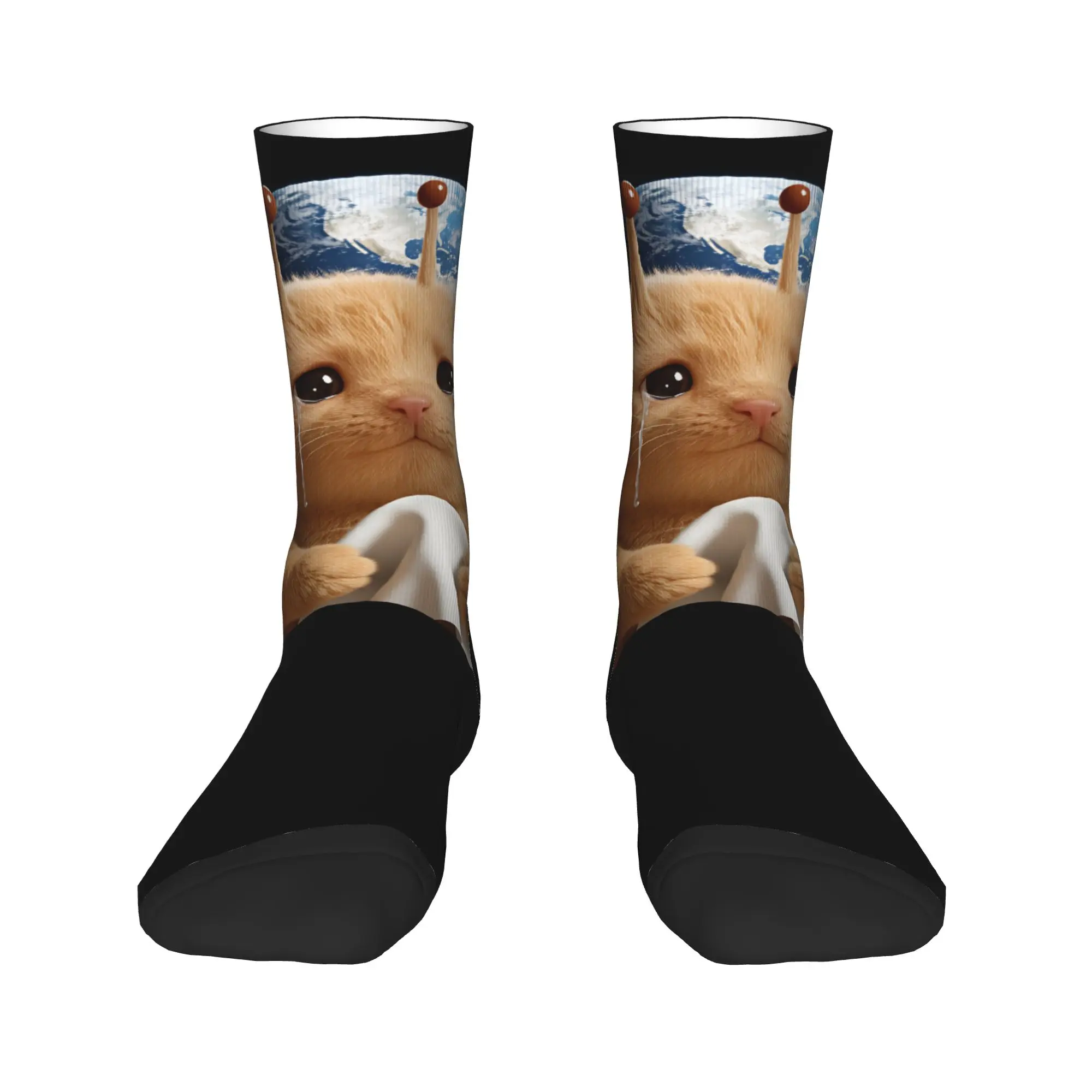 Sad Crying Aliens Cat Stockings  Funny Socks Unisex Men Medium Soft Socks Autumn Running Graphic Non Skid Socks Gift Idea