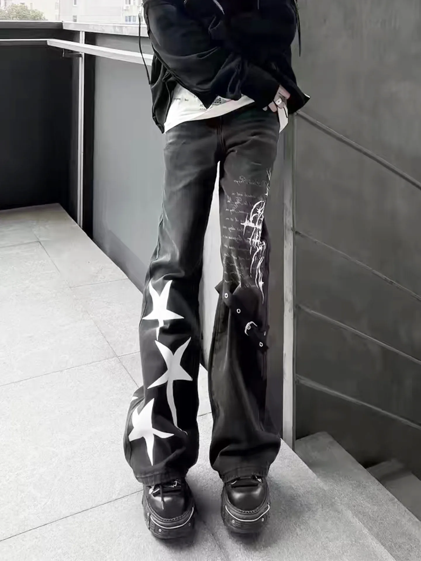 

American Retro Star Flared Jeans Men Women Casual Design Y2K Subculture Street Style Slimming Long Pants Summer Denim