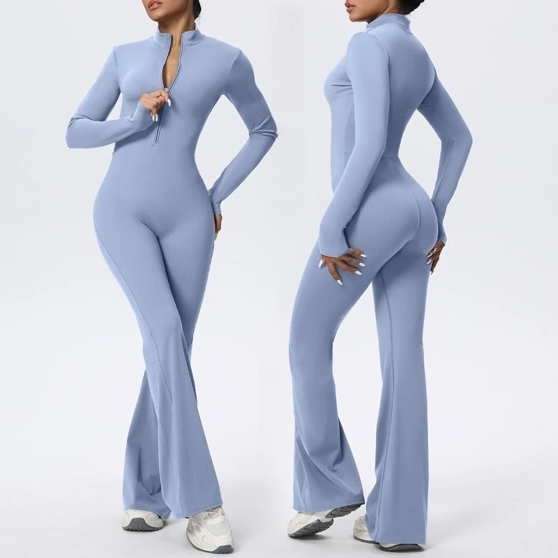 

Yoga Jumpsuit Fitness Sports Overalls Gym One-piece Wear Pilates Workout Clothes Women Long Sleeves Bodysuit