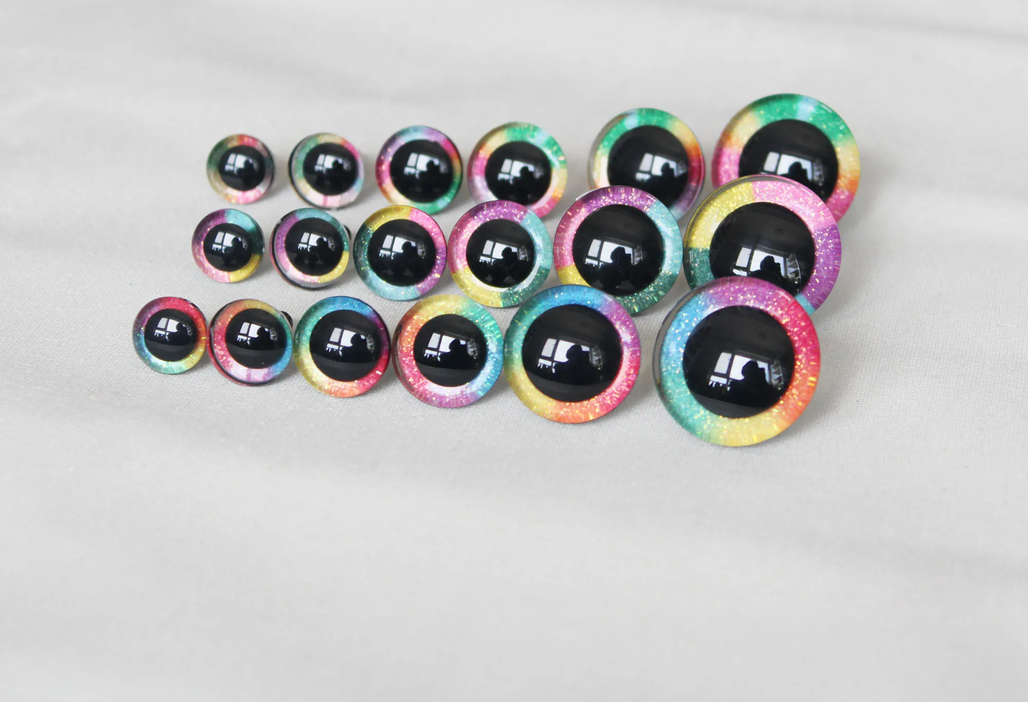 10 paia da 9mm a 35mm 3D arcobaleno glitter occhi giocattolo con rondella posteriore per opzione colore bambola peluche fai da te -- R3