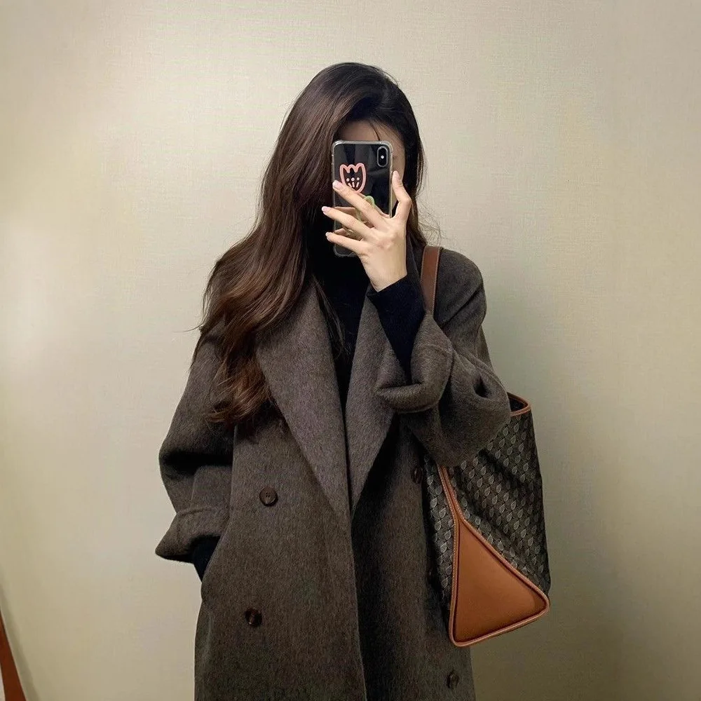

Premium Woolen Coat Women's Autumn and Winter Thickened Knee Medium and Long Woolen Coat 2025