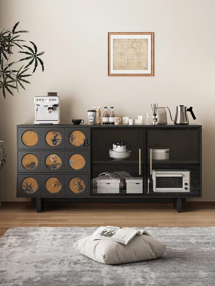 

Solid wood dining side cabinet 2025 new living room wall storage cabinet light luxury high sense