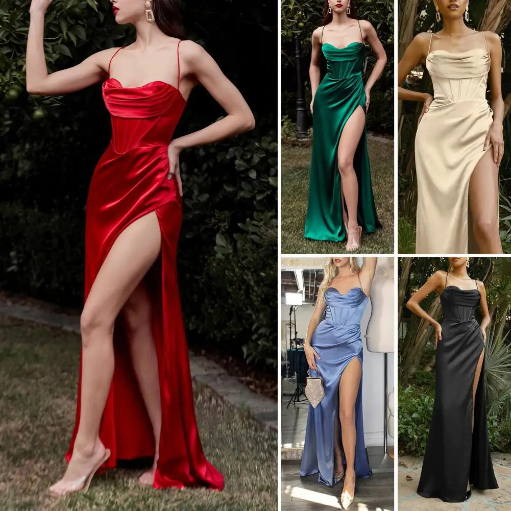 Satin Corset Dress Sexy Lace Up Slit Wedding Dresses for Women Red Cocktail Party Outfits Bridesmaid Luxury Evening Dress