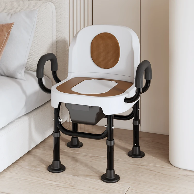 

Portable Toilet Chair with Removable Armrest for Elderly Adjustable Height Home Commode Mobile Indoor Bedside Potty Carbon Steel