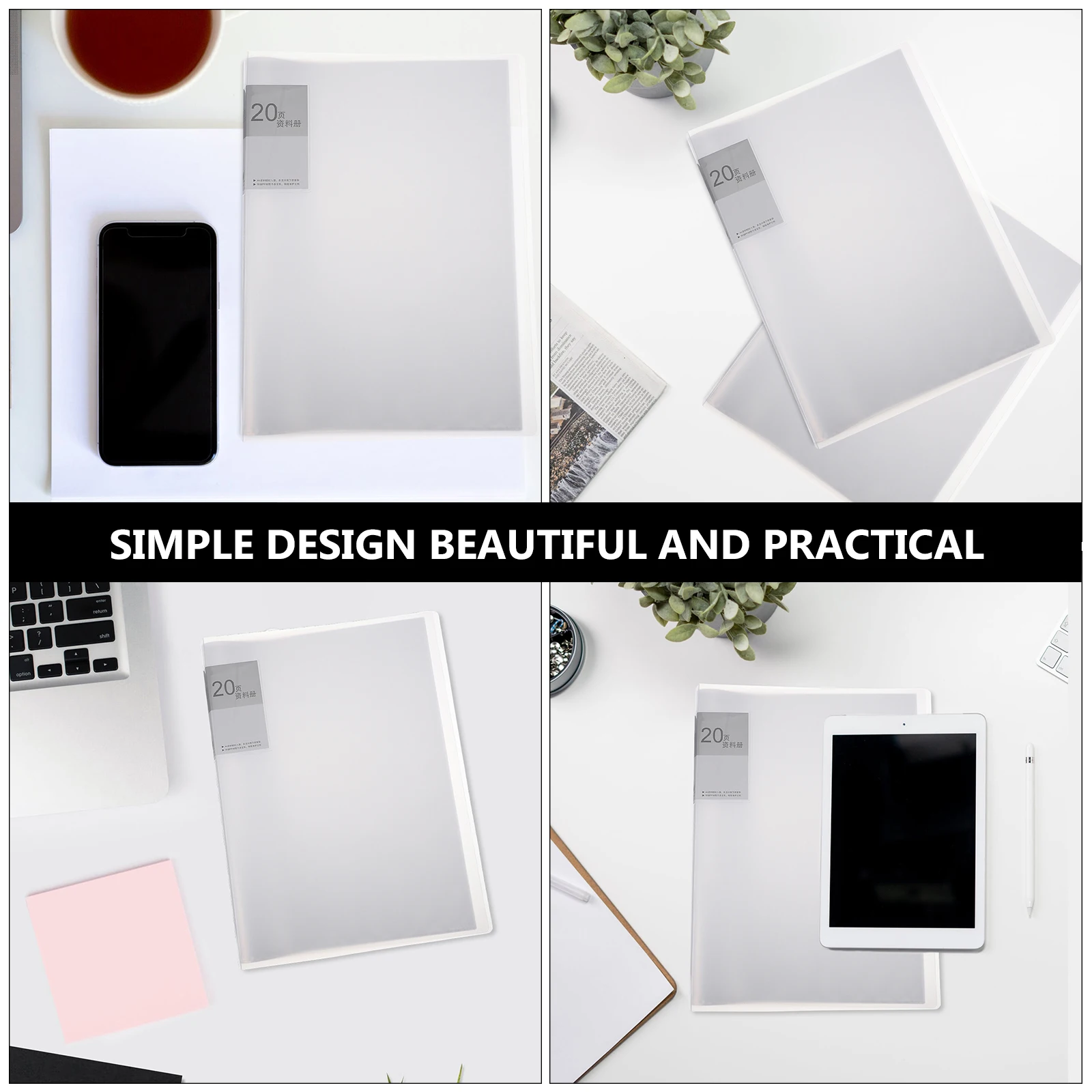 20Pcs A4 Document Folder File Folder Booklet Holder Plastic Office School Supplies White Storage for Paper