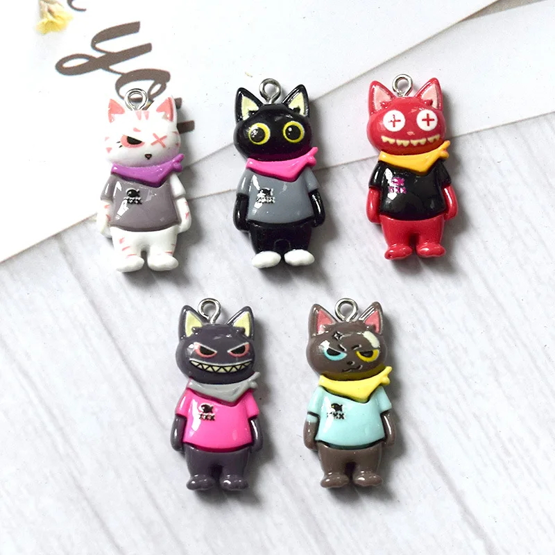 10Pcs Cute Pirate Kitten Charms Cartoon Resin Pendant For Making Diy Necklace Earrings Keychain Handmade Accessories Supplies