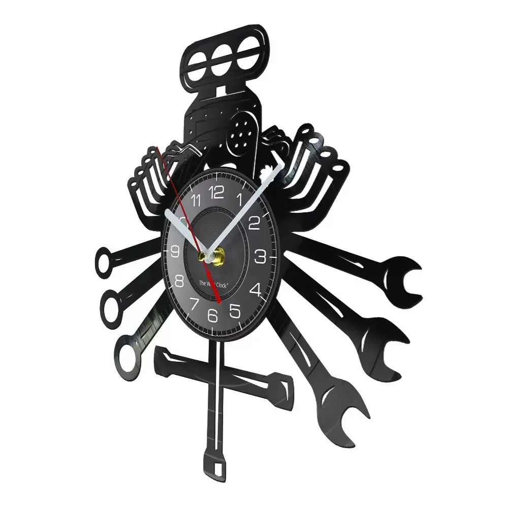 Car Repair Vinyl Record Wall Clock Engine Tools Wrench Silent Watch Auto Garage Shop Decor Mechanic Gift