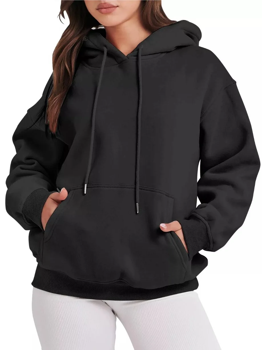 

Свободная повседневная толстовка с капюшоном для женщин, однотонная, удобная, в уличном стиле, с длинным рукавом, базовая модель