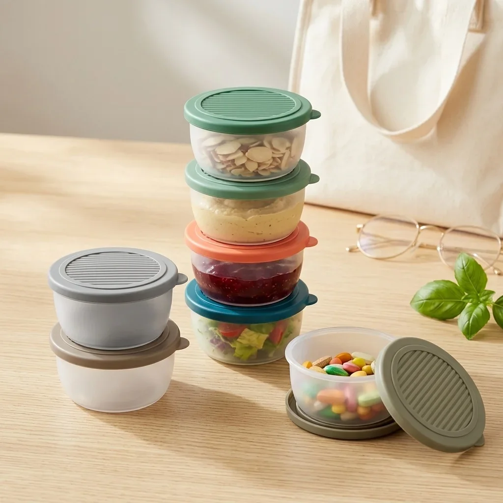 2/6Pcs Mini Plastic Dressing Sauce Container Reusable Round Dipping Sauce Cup With Lid Outdoor Portable Leak-proof Sauce Box