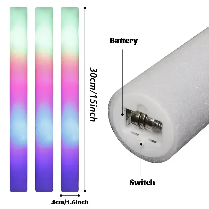 1-50PCS LED Glow Sticks Bulk Colorful RGB Glow Foam Stick light Stick Cheer Tube Dark Light for Concerts Birthday Wedding Party