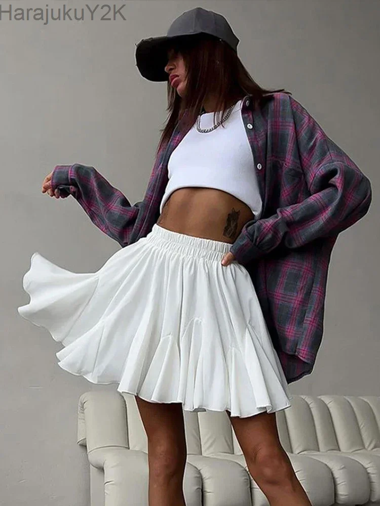 

Elegant Irregular White Mini Skirt Women Sexy High Elastic Waist Patchwork A-line Female Skirts 2024 Summer Fashion Lady Skirt