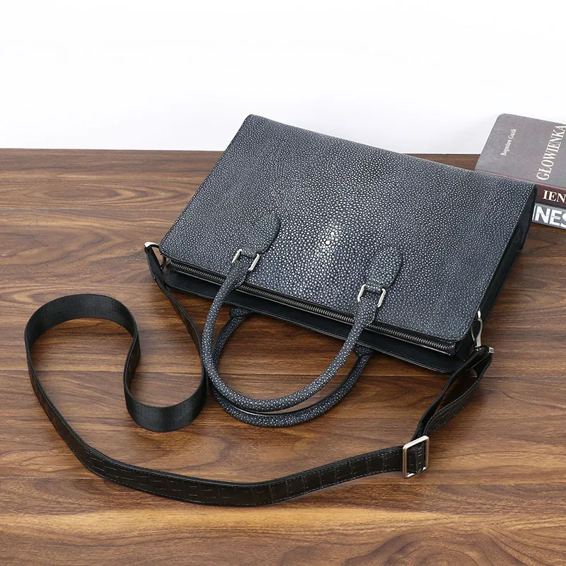 حقيبة يد رجالية جديدة بنمط سمكة لؤلؤية ناعمة حقيبة يد فاخرة حقيبة كمبيوتر حقيبة ملفات جلدية بكتف واحد حقيبة رجالية عصرية #2