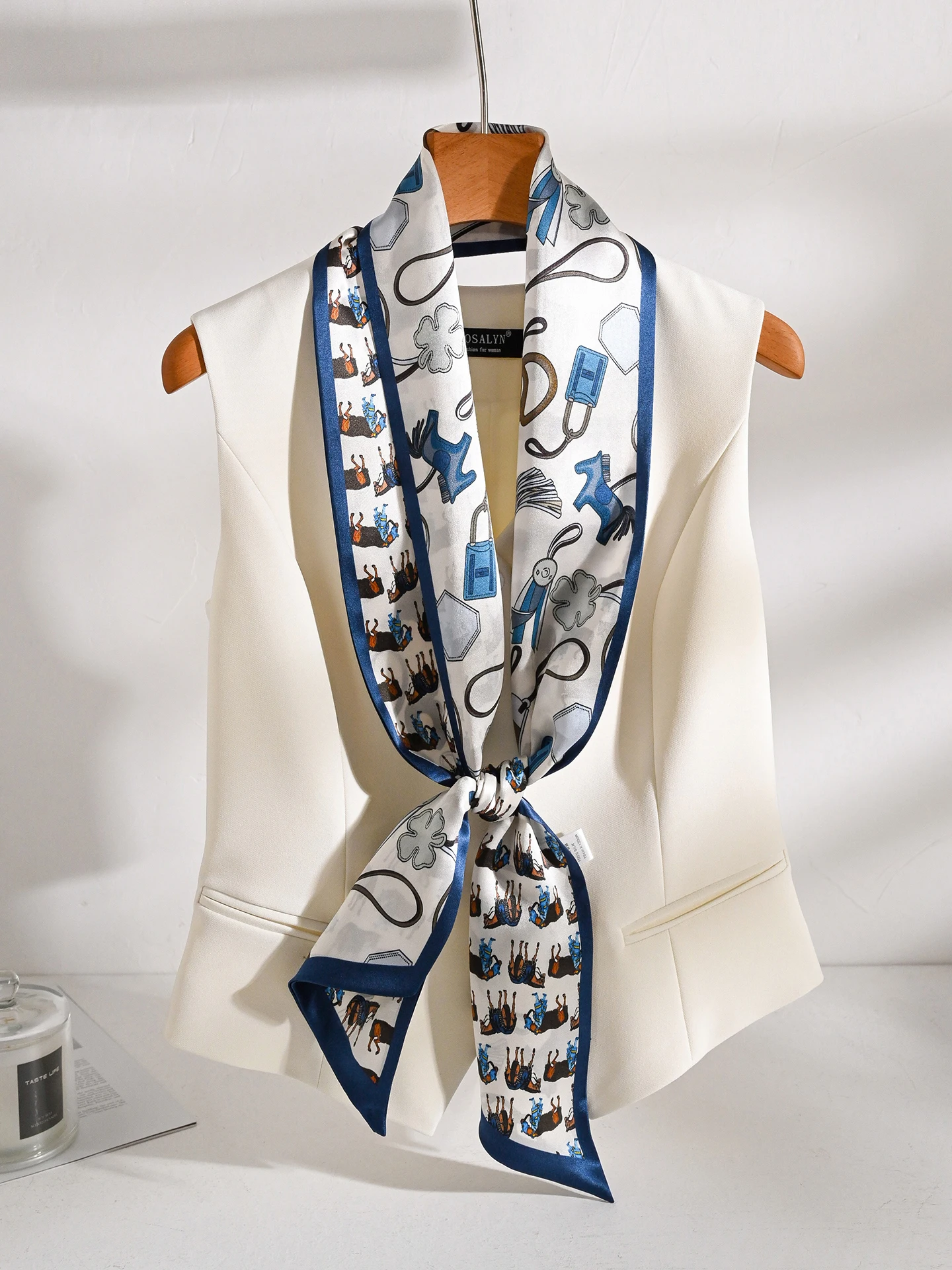 ブルーシルクスカーフ女性の新しい-2026-細長い長方形春薄いネクタイハイセンスマッチシャツ春ファッションアクセサリー