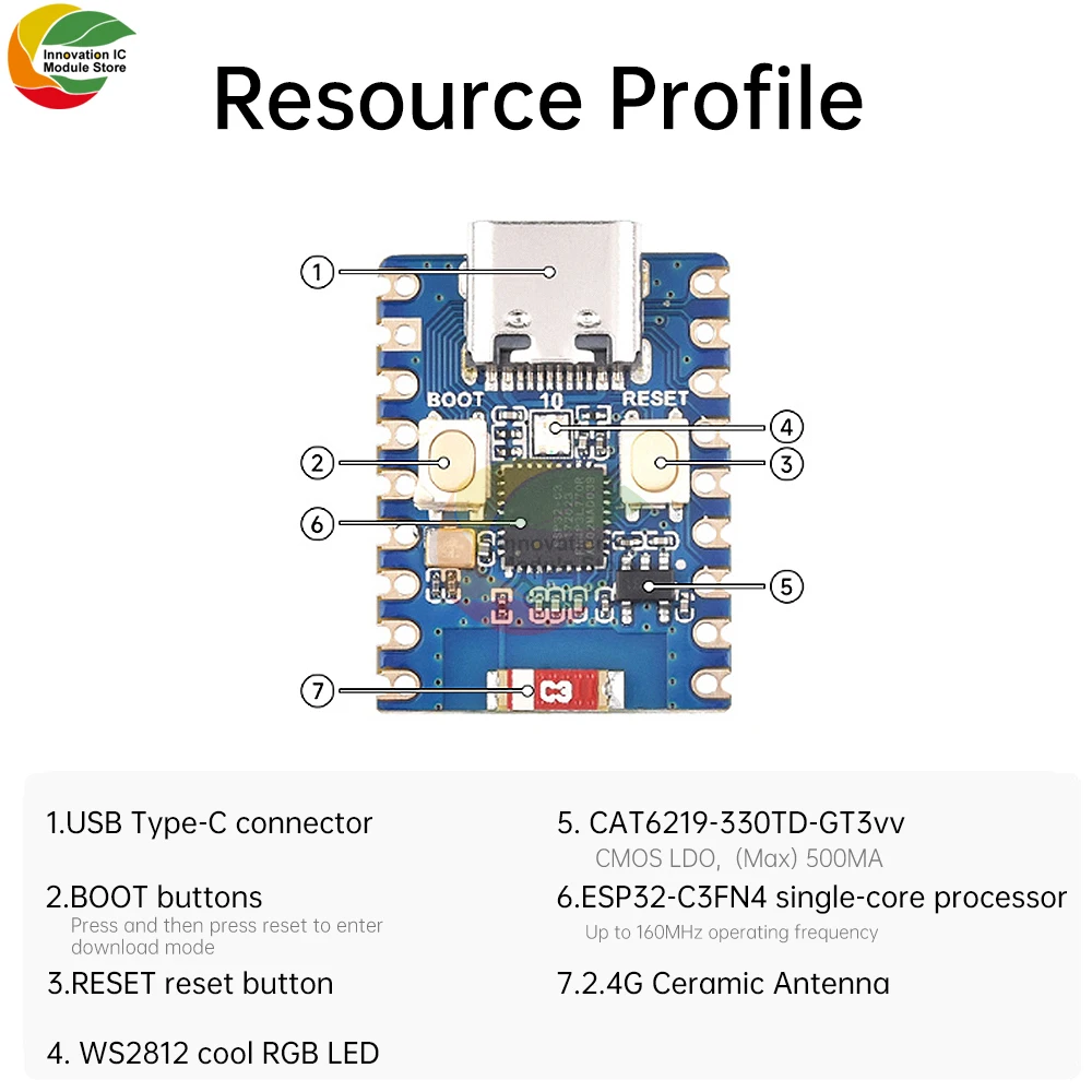 ESP32-C3-Zero Mini WiFi BT 5 Development Board Single Core Processor Based on ESP32-C3FN4