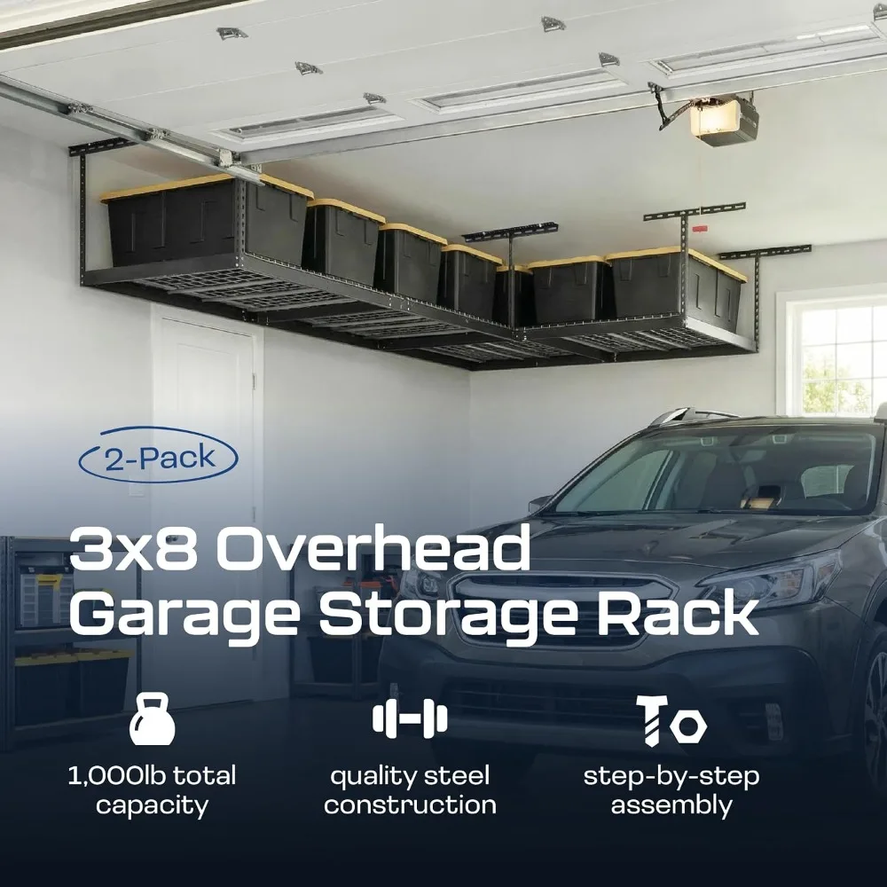 2-Pack 3x8 Overhead Garage Storage Rack, Gray, 12