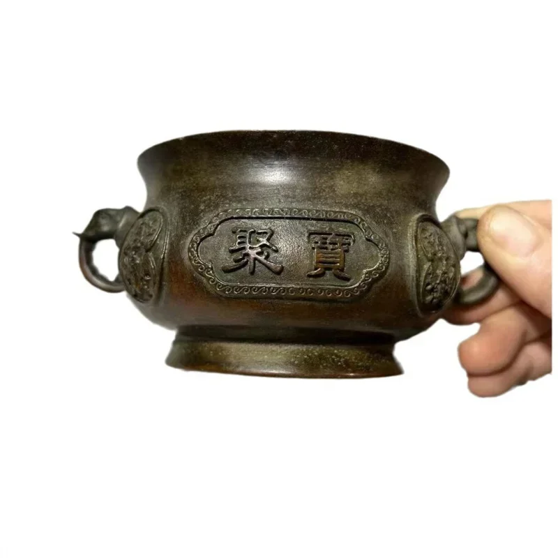 Double Elephant Ear Incense Burner Old Ware Jubao Jucai  Three-Legged for Home Decor