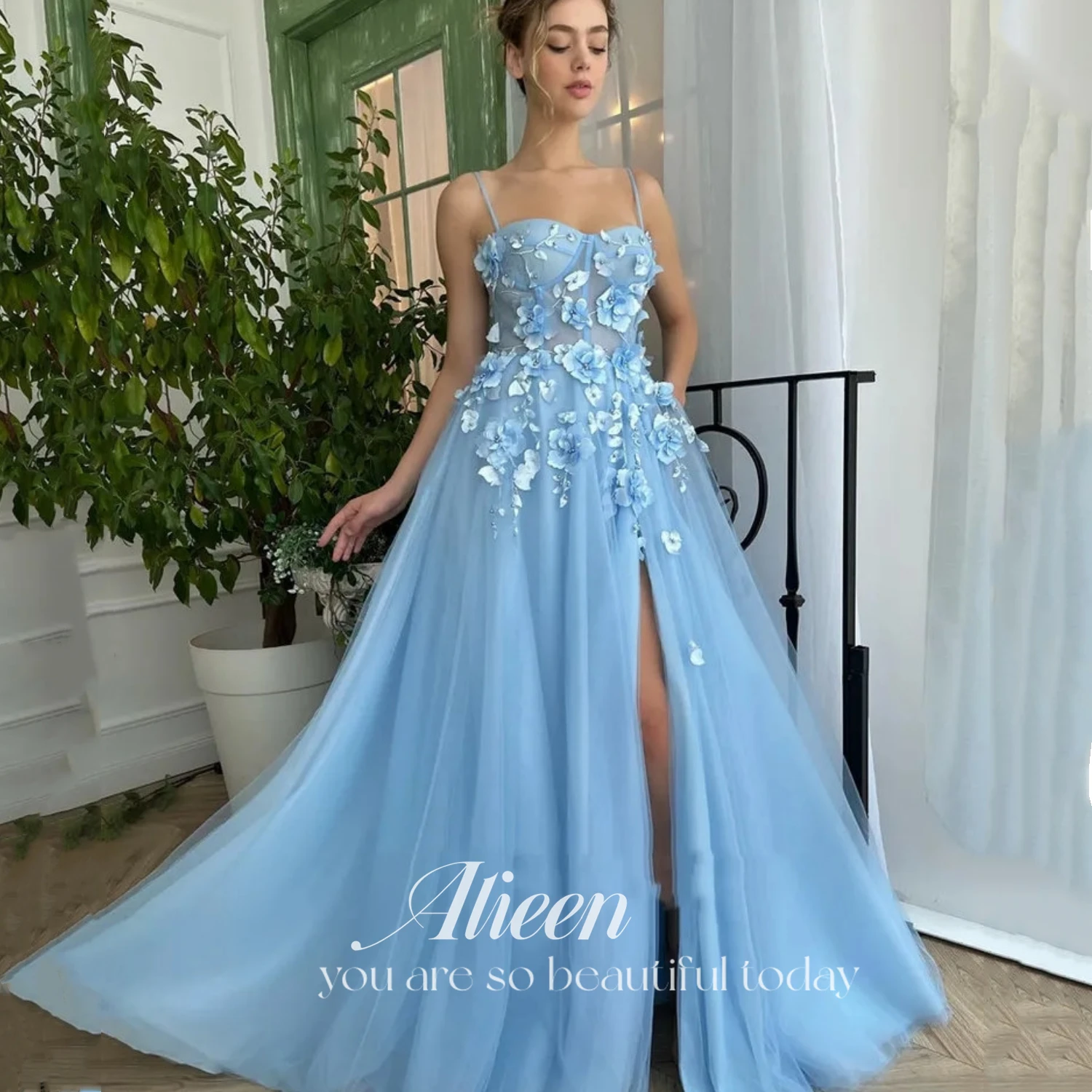 Aileen Line A Ceremony Dresses for Prom Sky Blue Guest Wedding Party Dress Women Elegant Luxury Graduate Mesh Reunion Ball Gowns