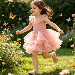 New Summer Sweet Tutu Dresses Baby Girls Princess Party Outfits Toddler Children Dress Kids Birthday Dress 2 4 5 6 Years Old