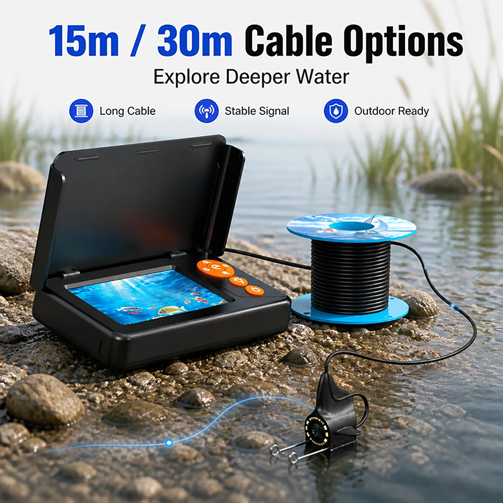 1080P HD Underwater Camera Fish Finder Monitor Night Vision Depth Finder Sonar Portable Ice Lake Sea Boat Fishing Rechargeable