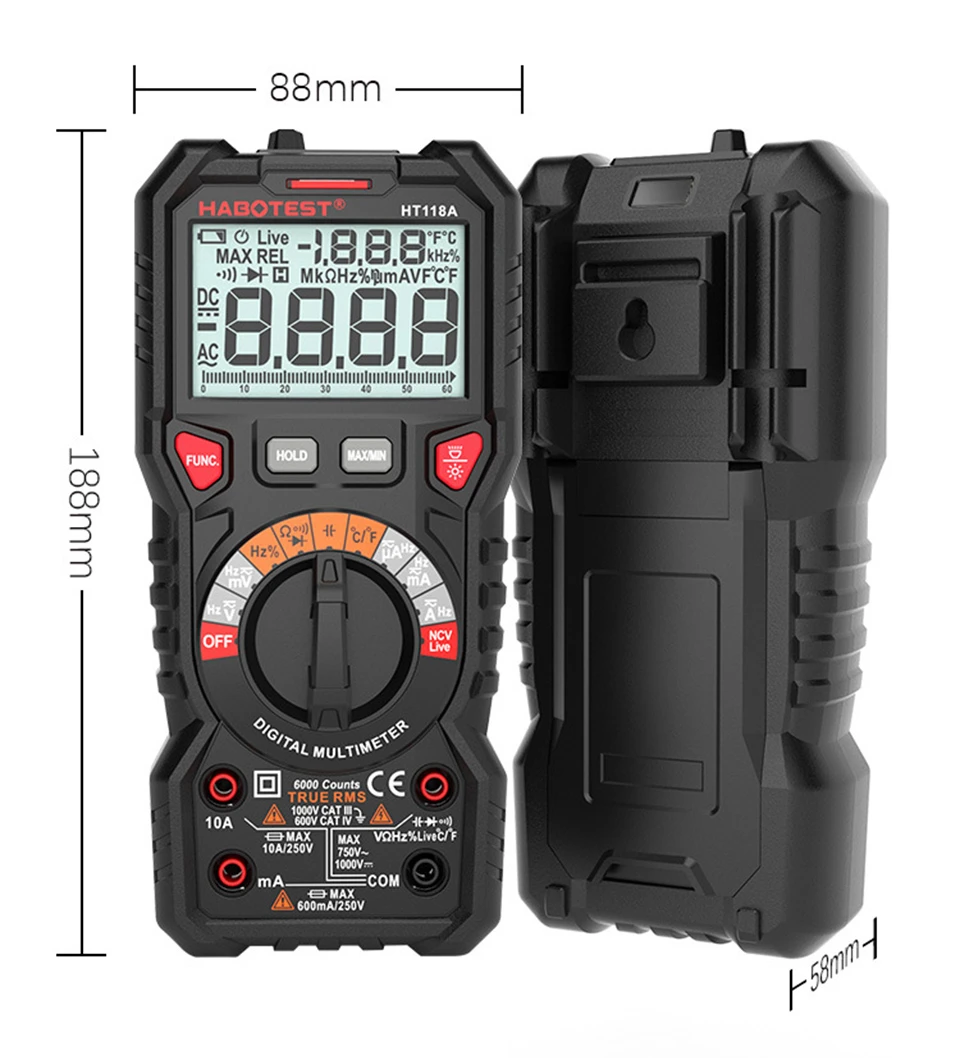 HT118 Digitalmultimeter Ture RMS 1000 V AC/DC 6000 Zählungen Voltmeter Auto/Manueller Bereich NCV Hz Diode Ohm Tester mit Hintergrundbeleuchtung – Detail 4