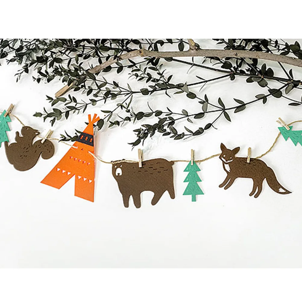 

Children's Tent Decoration Banner Animal Birthday Felt Bunting Pull Flag Party Hanging