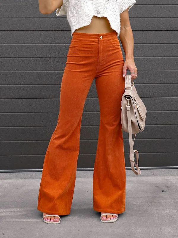Women's Cleanfit Cotton Velvet Pants Spring Autumn Pure Color Slimming Trousers Medium Waist Micro Flared Zipper Casual
