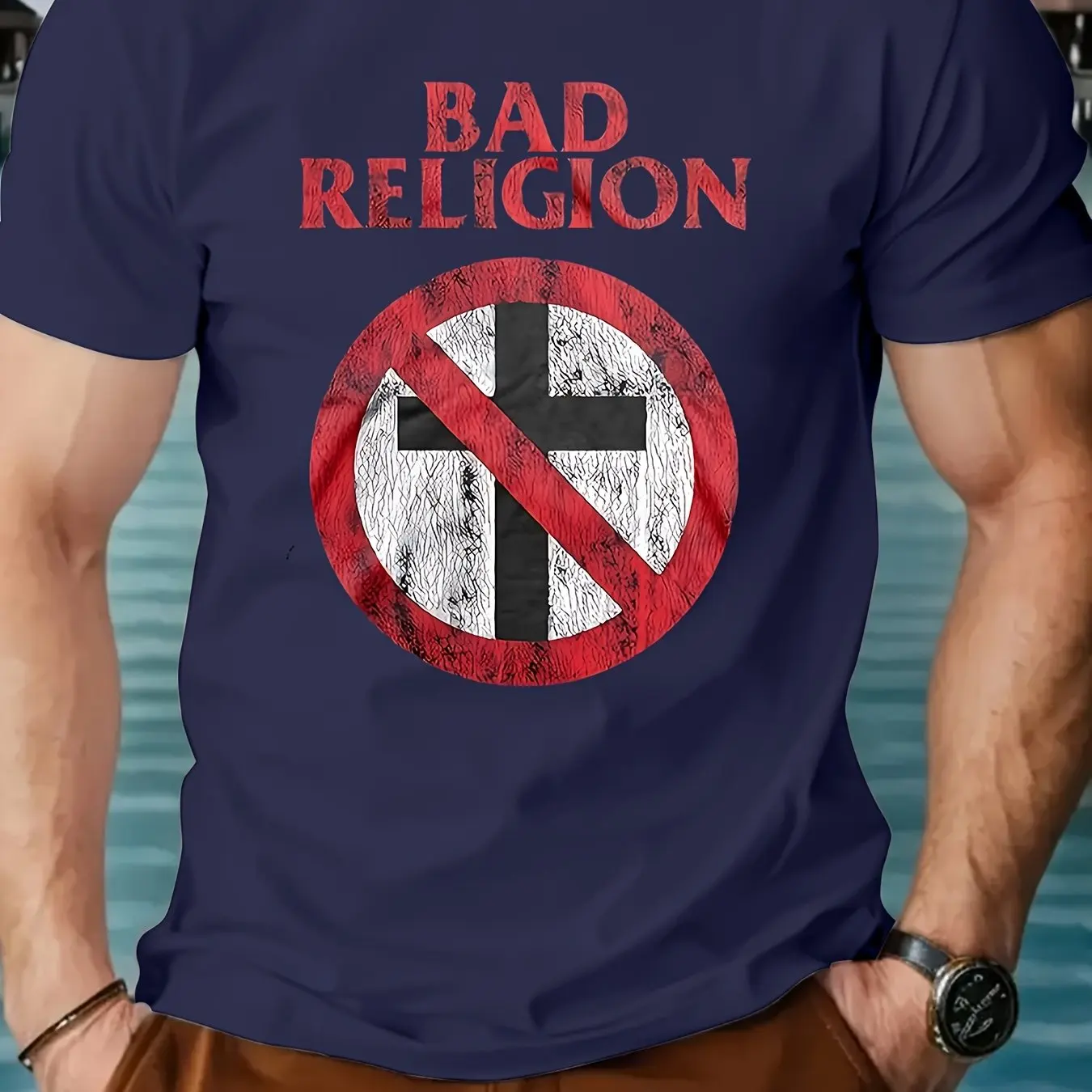 Camiseta de Hombre Bad Religion con Diseño de Banda de Punk Rock, Camiseta de Cuello Redondo de Manga Corta para Uso Diario, Estilo Clásico
