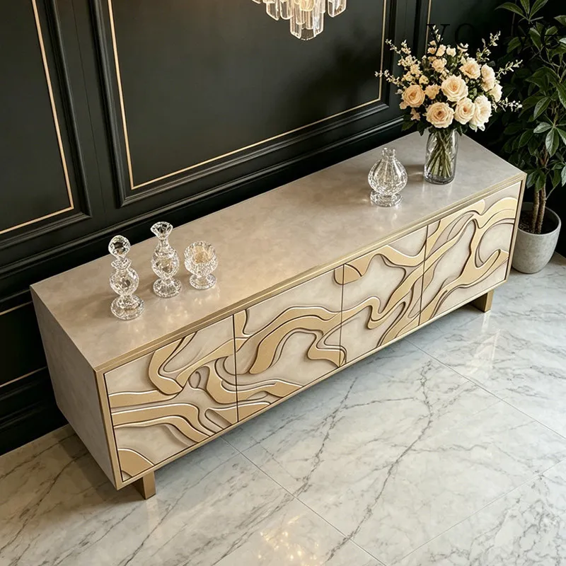 

ed Italian light luxury dining side cabinet household living room relief gold storage locker modern villa high-end porch cabinet