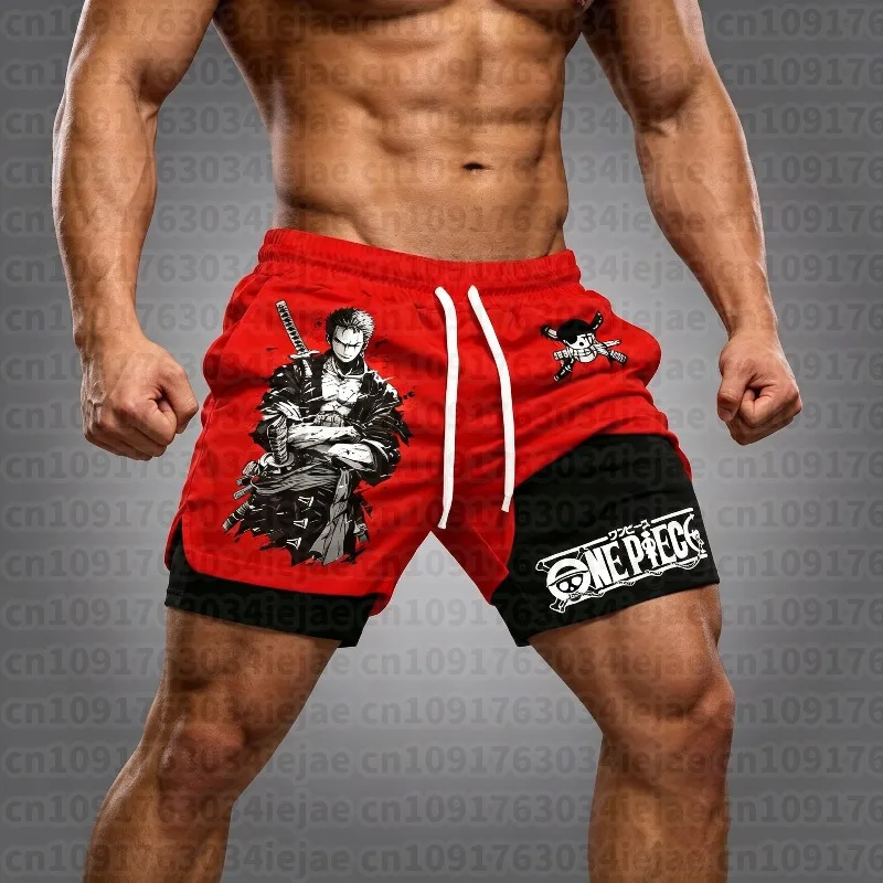 2026 ONE PIECE Anime Roronoa Zoro Printed Sports Shorts 2026 Summer New Unisex Quick Drying Breathable 2-in-1 Beach Shorts