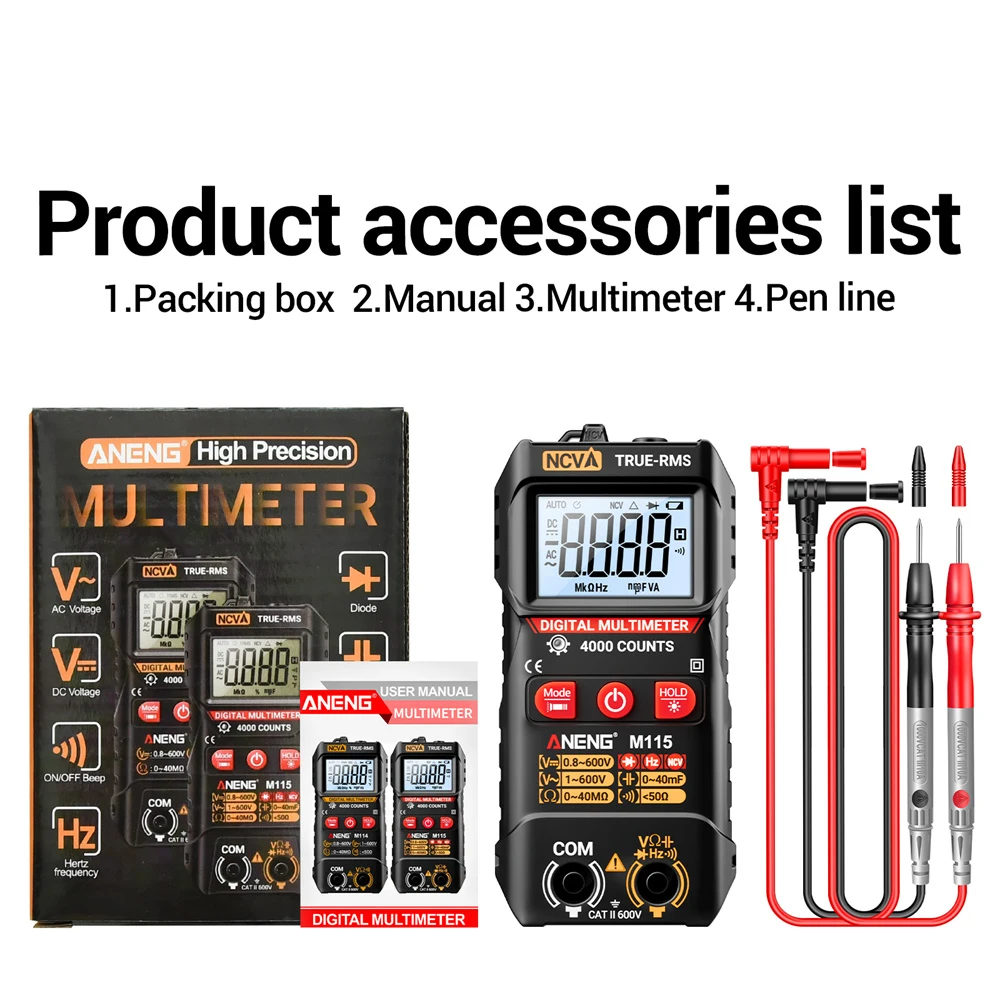 4000 Counts M115 Smart Mini Multimeter Digital DC/AC Voltage Meter Ohm NCV Resistance Muiti-function Multimetro Test Tools