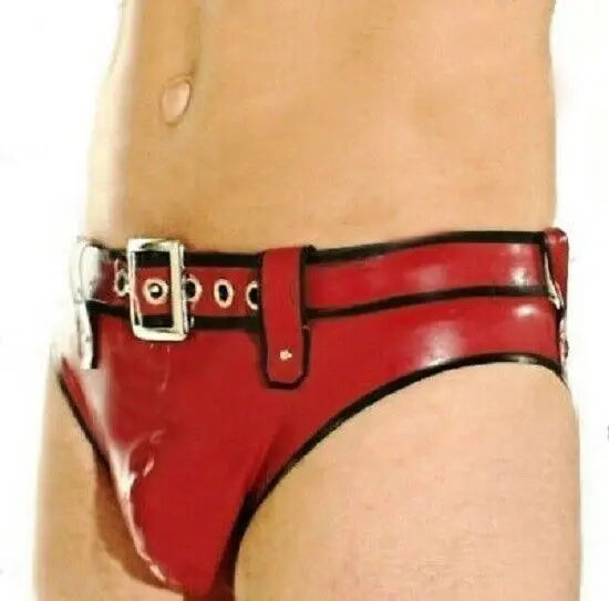 

100% Pure Latex Rubber Black&Red Triangle Shorts Pants Tight Briefs 0.4mm Halloween uniform