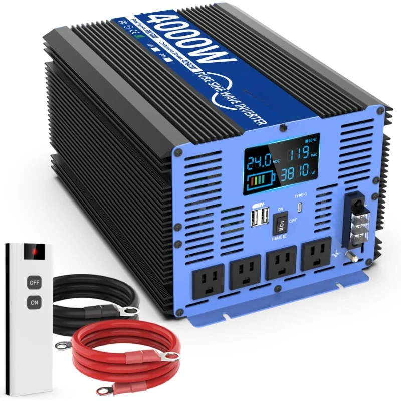 

Watt Pure Sine Wave Power Inverters DC to AC 110V 120V with 4 AC Sockets Dual USB Ports Type-C Port AC Terminal Blocks