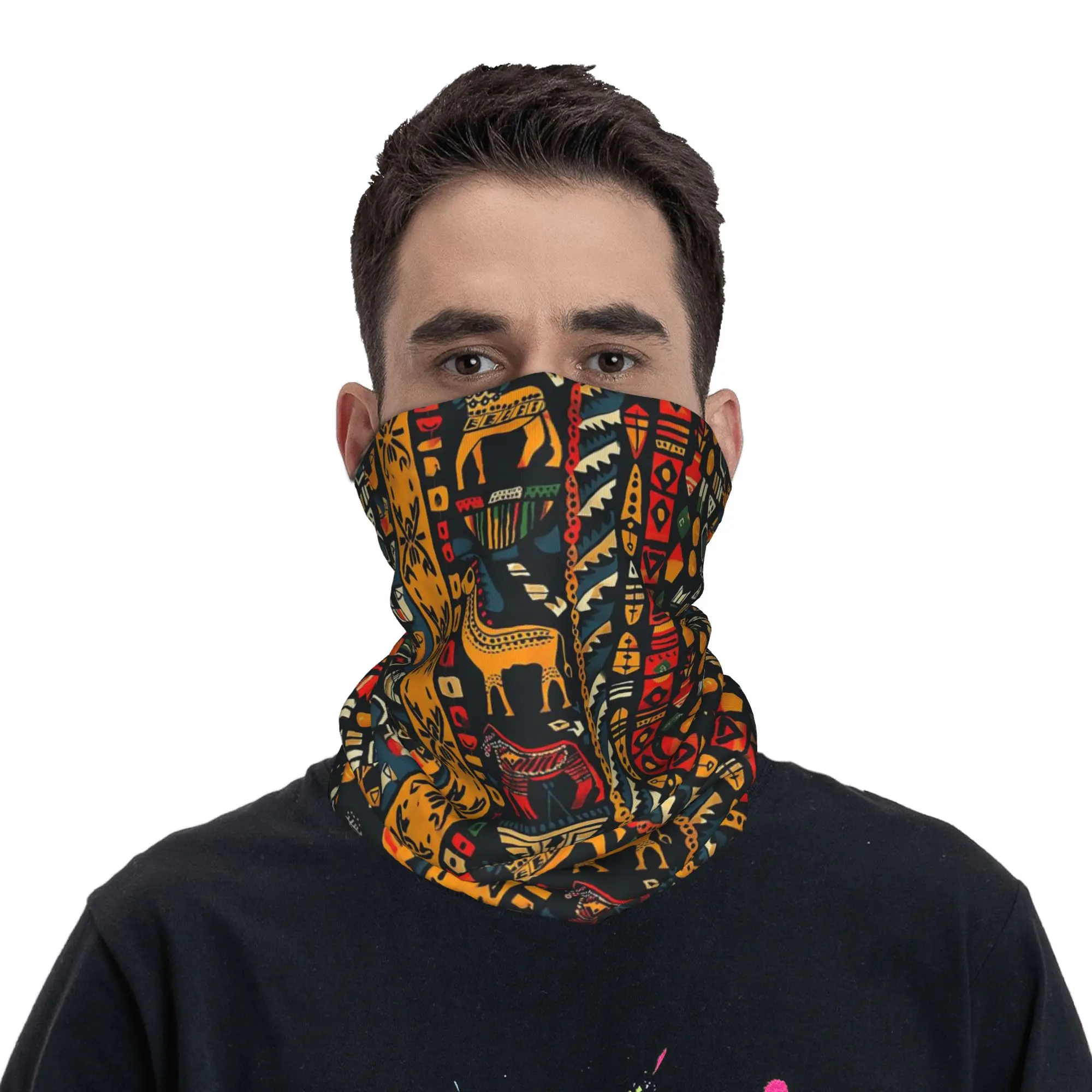 Biihudu Funky African Inspired Striped Bandana Neck Gaiter Printed Wrap Mask Scarf Multifunction Cycling Scarf Cycling Unisex