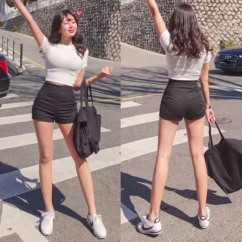 Women Sexy Hot Girl High Waisted Black Shorts Harajuku Elegant A Line Slim Casual Summer Streetwear Straight Pants