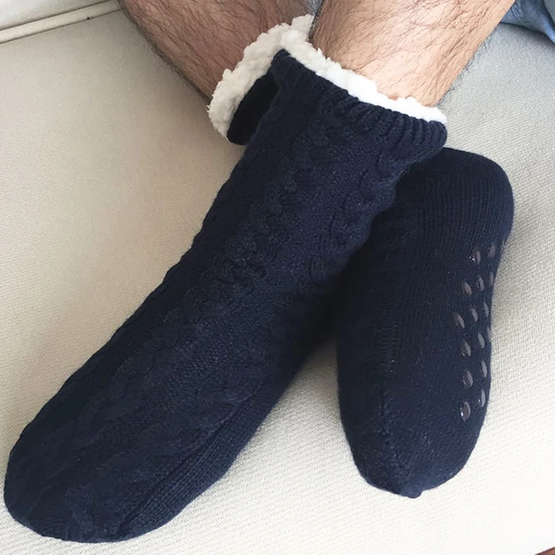 Men slippers winter home sock slippersThicken Plush Warm Non-slip Furry Slippers Holiday Boy Gifts Soft Cotton slippers Big size