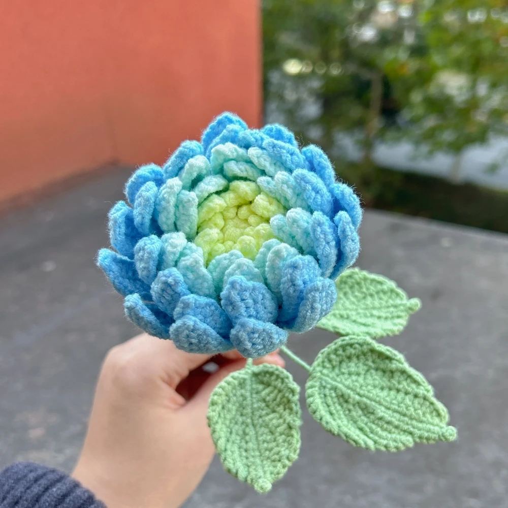 Dahlia gehaakte bloemen handgemaakte luxe roze paars kunstmatige gebreide bloemen thuis bruiloft decoratie diy boeket voor geschenken