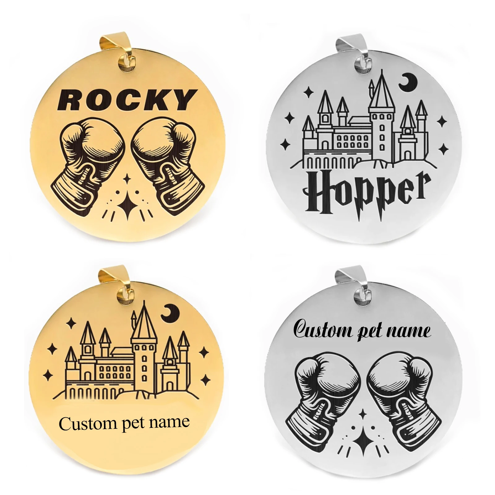 1PC Stainless Steel Boxing Glove Boxer Custom Round Pet ID Tag Engraved Dog Collar Tag  Dog Name Tag Custom Gifts for Pet Lovers