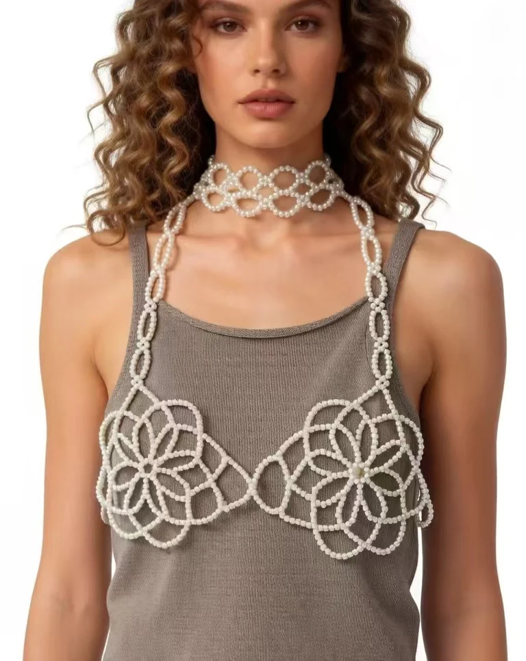 Body Chain Simulated Pearl Totally Hand-made Sexy Bikinis Waist Chain Pearl Body Chain Chain Bra Body Chains For Women