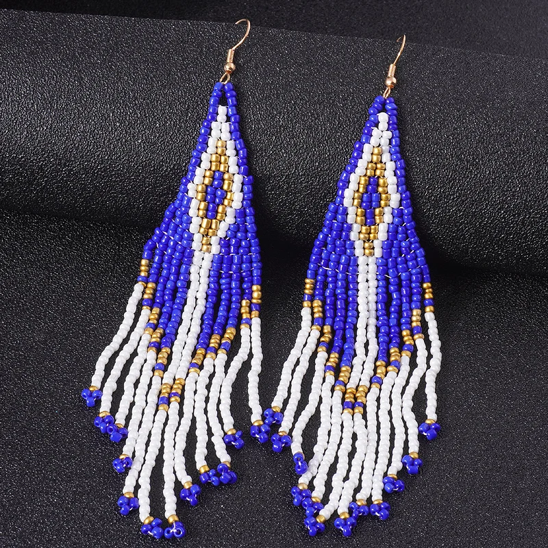 Kymyad Hanging Earrings Jewelry For Women Handmade Beaded Tassel Long Earrings Ethnic Vintage Modern Women's Earrings