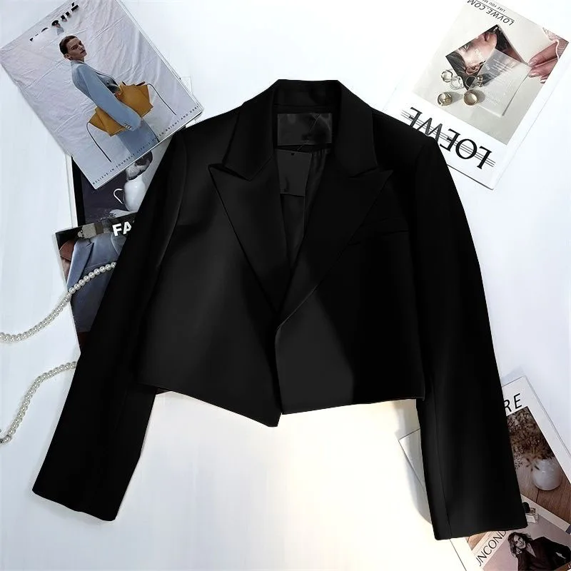 Lucyever-Blazer de manga comprida para mulheres, blazers chiques coreanos, sem botão, ternos cortados, jaqueta casual para senhoras, casaco de