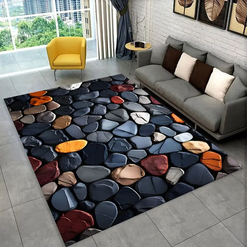 Retro Cobblestone Road Stone Pebbles Large Area Rug Non-slip Carpet for Bedroom Living Room Sofa Doormat Home Decor Floor Mat