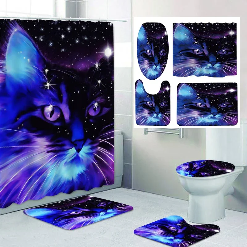 Animal Wolf shower curtain Tiger bath sets waterproof non-slip bathroom rug toilet U with 12 hooks home deco free ship