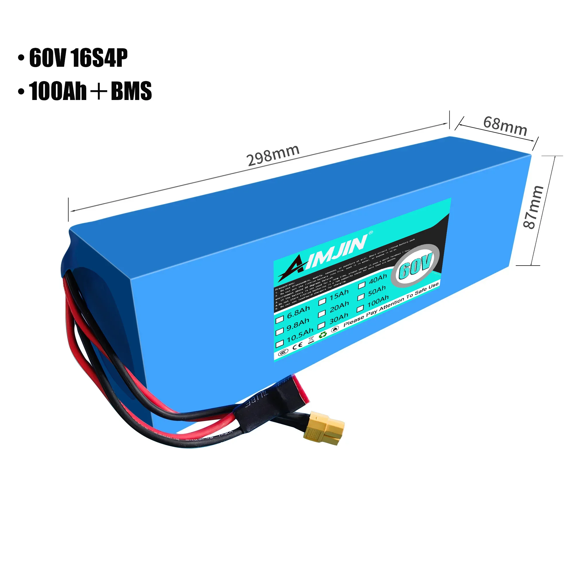 Original battery 18650 16s4p 60V 100Ah lithium-ion battery pack 60V 100000mAh 2000W electric battery, built-in 50A BMS+charger