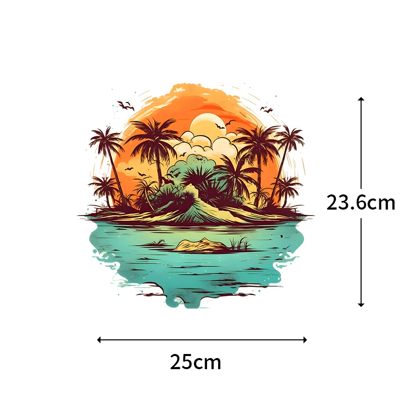 25CM Summer Beach and Sunset Ironing Heat Transfer T-shirt DIY Decorative Stripes Washable Palm Tree Women\'s Clothing Stickers