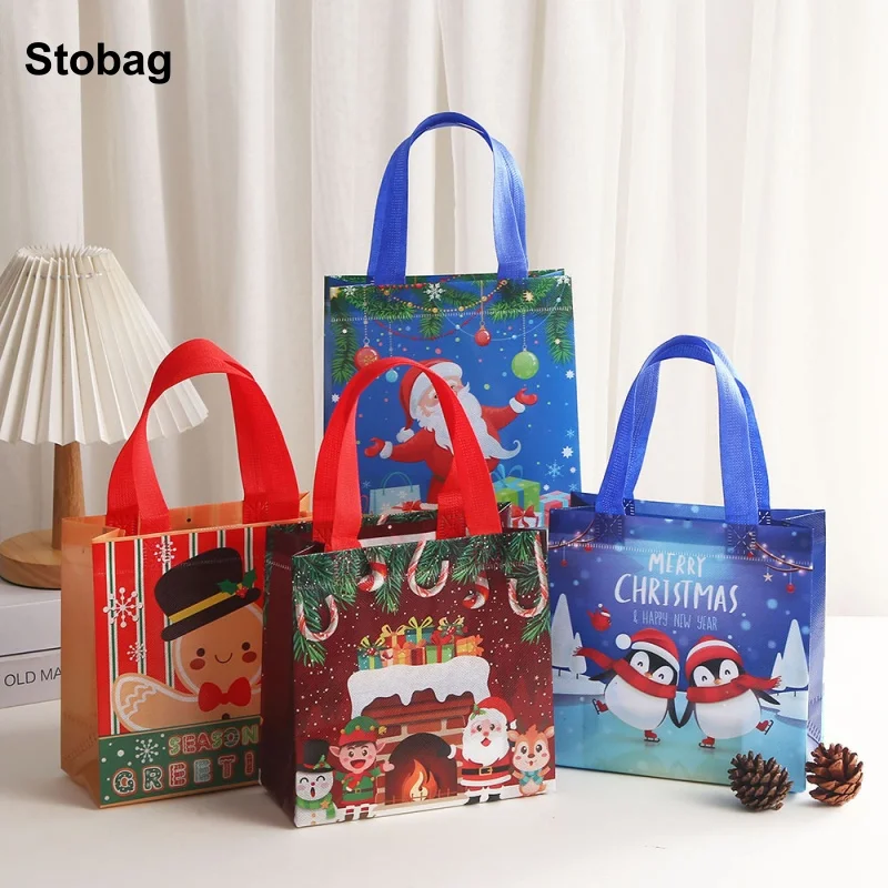 

StoBag 24pcs Wholesale Merry Christmas Non-woven Bags Tote Gift Packaging Fabric Candy Storage Reusable Large Pouches Party