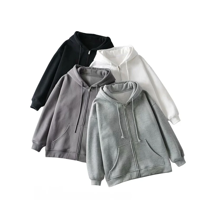 Loose Fit Fce-gefütterter Kapuzenpullover für Damen, Farbe Vielseitig, Lazy Sle Oberbekleidung, Frühling 2022, langer Sve-Reißverschluss
